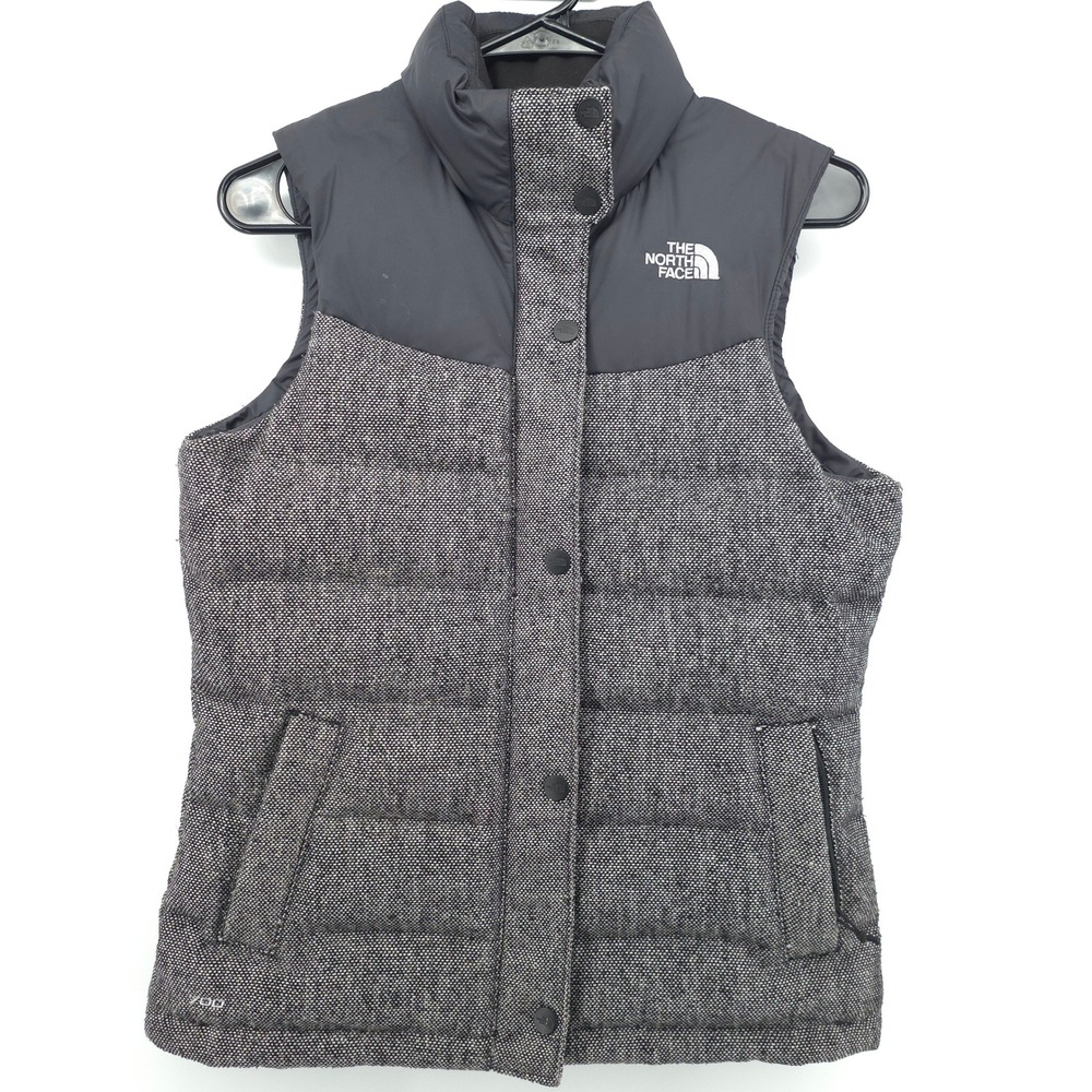 The North Face Nuptse 700 Womens Vest S Gray Black Herringbone Goose Down Puffer
